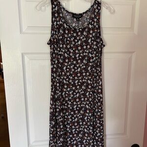 Perceptions Navy Blue With Rust & White Flowers A-Line Maxi Dress Size M